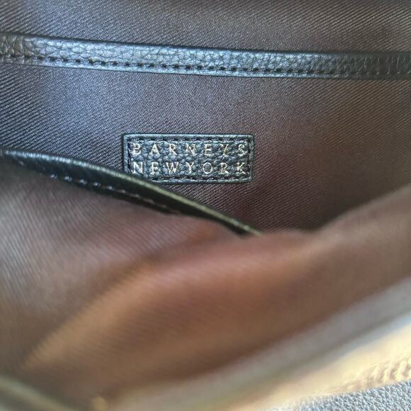 Barneys New York Black Leather Backpack Drawstring Flap Gold Hardware Lettering - Picture 6 of 10